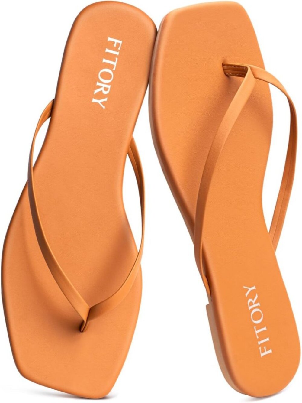 Women's Brown Summer Comfortable Square Open Toe Leather Thong Flat Slide Sandal